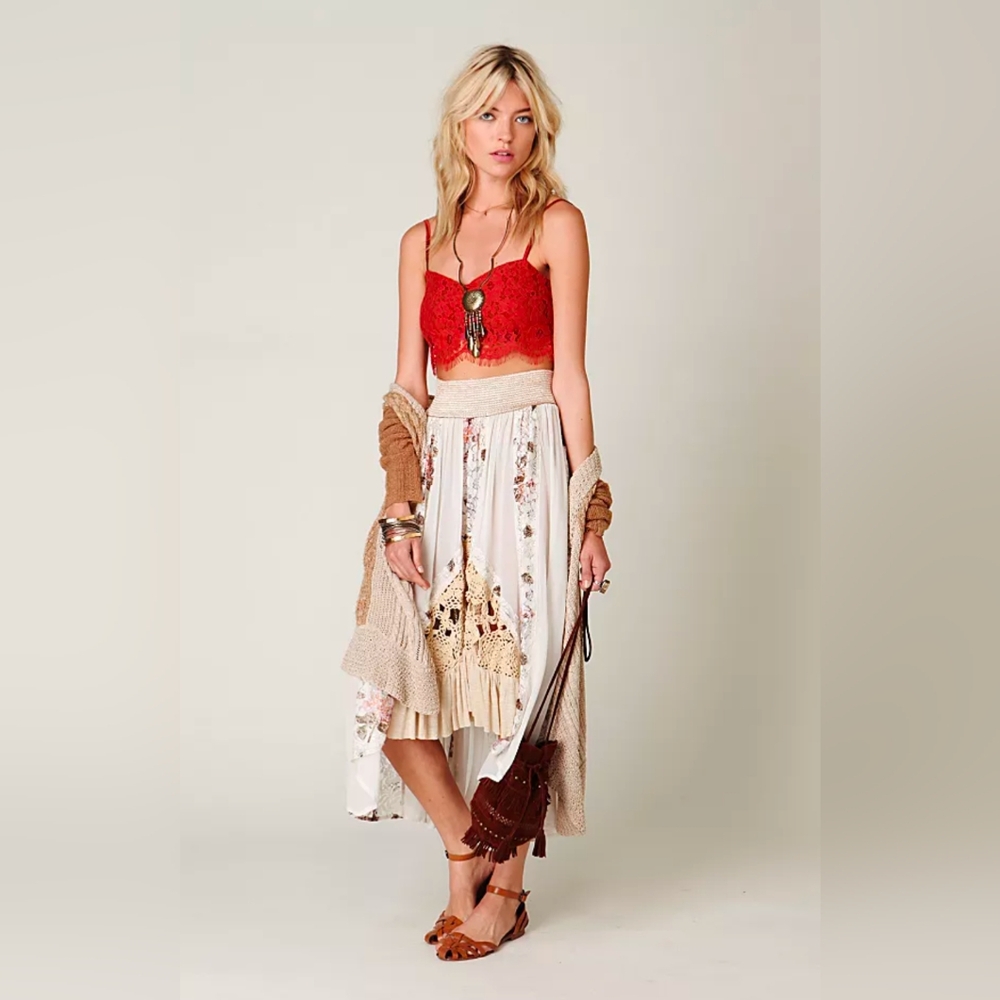 Free People New Romantics Floral Godet Duster High Low Floral Skirt XS
